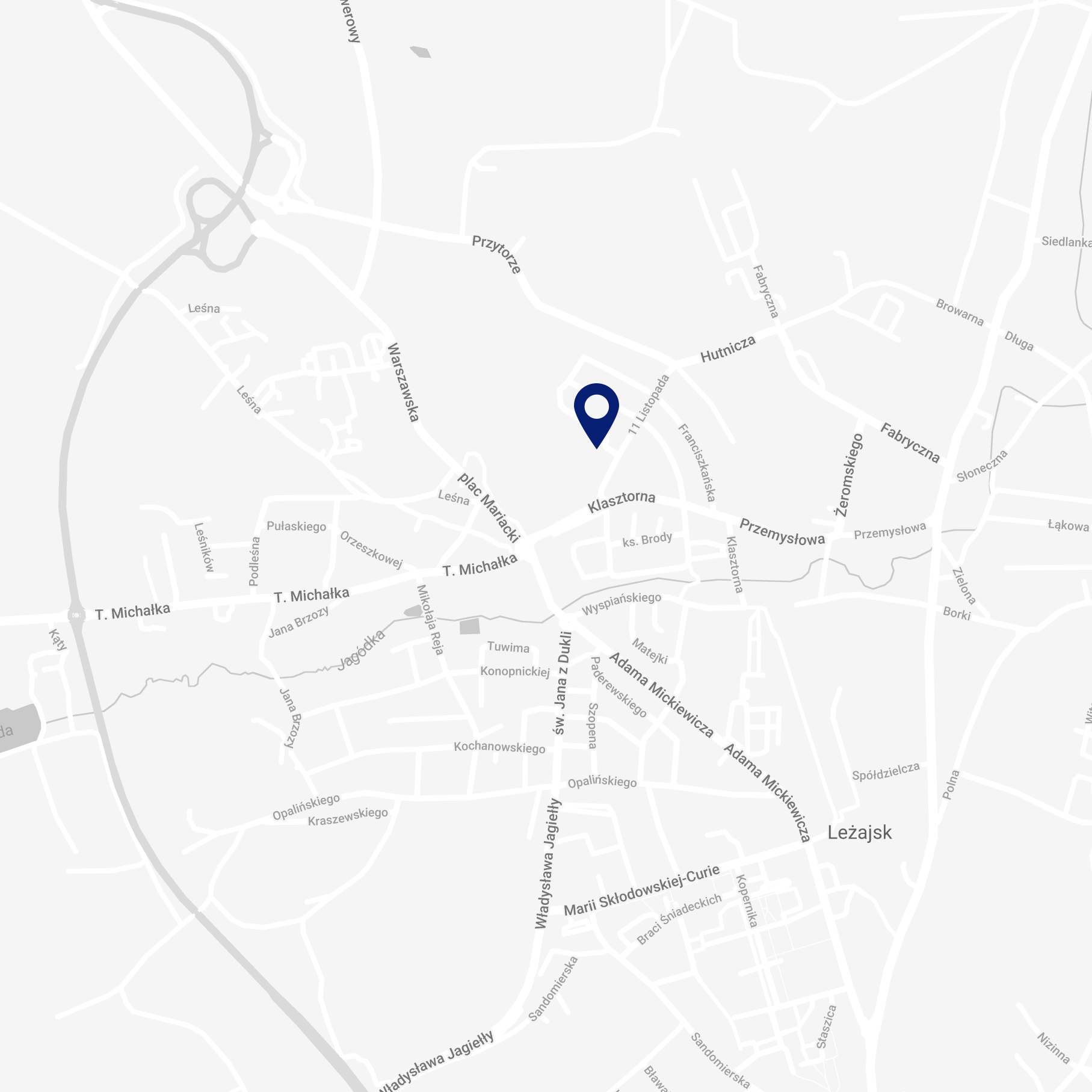 Mapa dojazdu do gabinetu ATENCJA.online, mieszczącego się w Domu Pielgrzyma OO.Bernardynów w Leżajsku